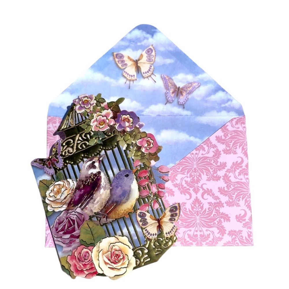 Punch Studio Single Embellished Die-Cut Fancy Cards ~ Bella Floral Birds (64536)